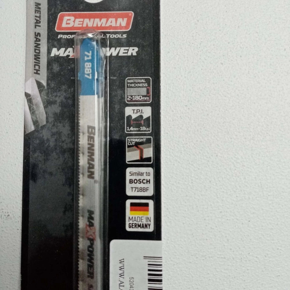 Benman lame attacco bosch da 180/200mm per seghetto alternativo per ferro dentatura fine - blister da 5 lame