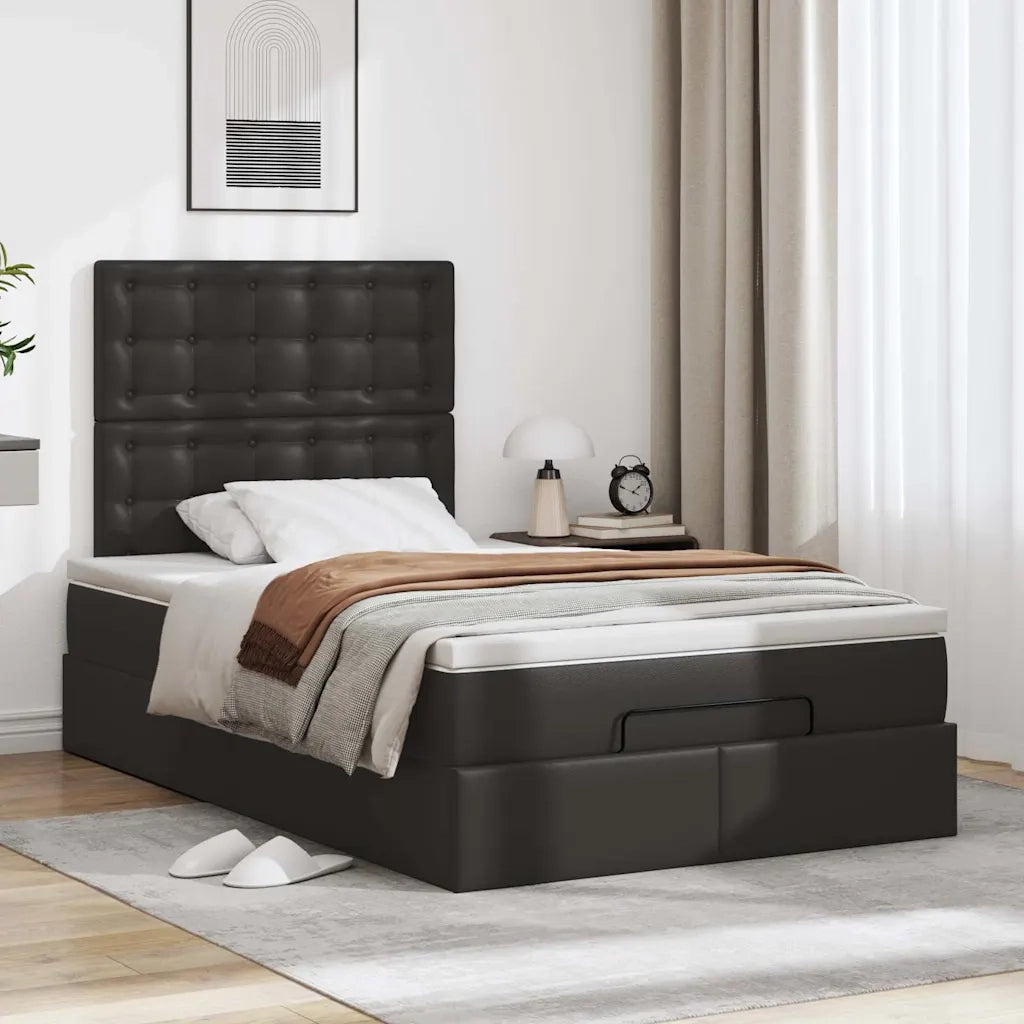 Struttura Letto Pouf con Materasso Nero 120x190 cm Similpelle