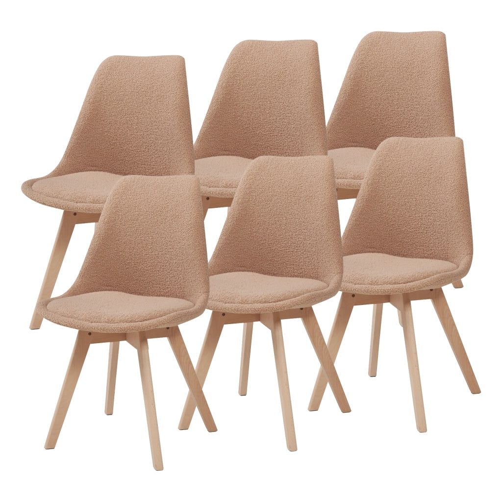 Set Fläten di 6 Sedie da Sala con Seduta Imbottita Rivestimento in Tessuto Bouclé Tortora [en.casa]