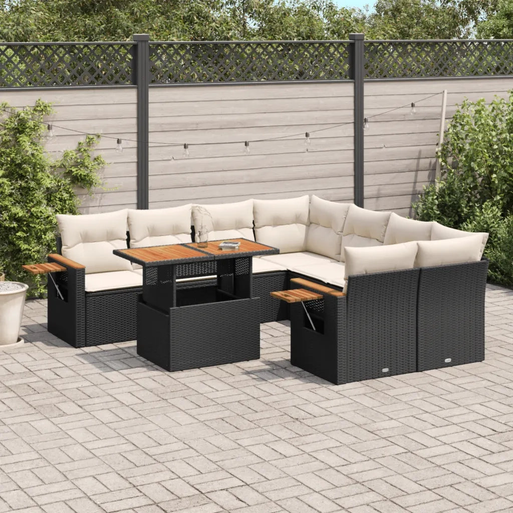 Set Divani da Giardino 9 pz con Cuscini Nero in Polyrattan 3273443