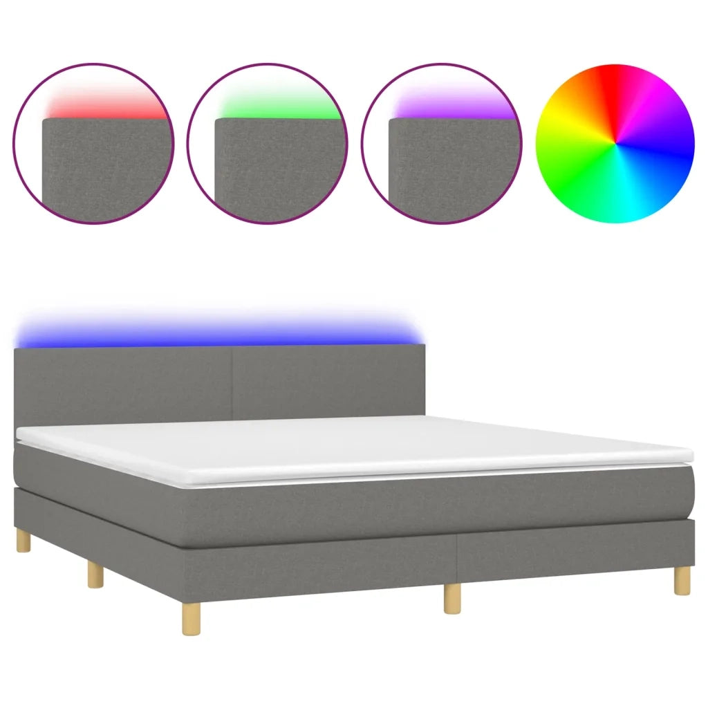 Letto a Molle Materasso e LED Grigio Scuro 160x200cm in Tessuto 3133566