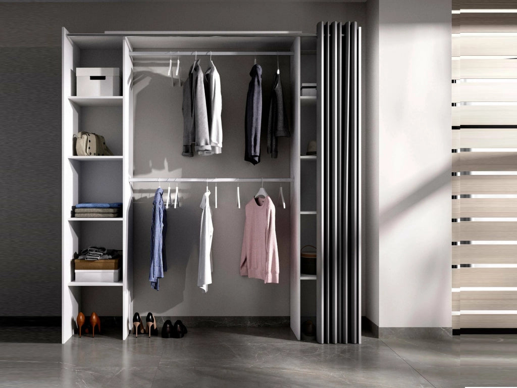 Guardaroba Acron, Struttura per cabina armadio, Mobile appendiabiti aperto, 180x50h205 cm, Bianco e Grigio