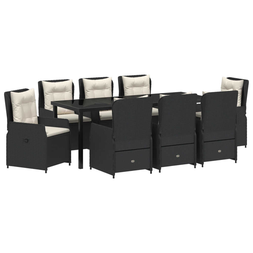 Set pranzo giardino 9 pezzi in polyrattan nero