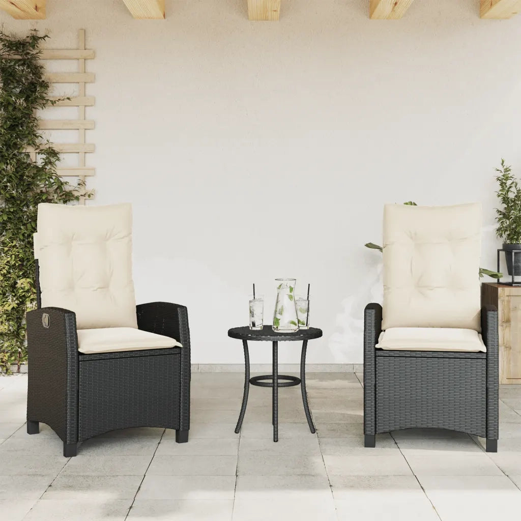 Sedie Reclinabili da Giardino 2 pz | Sedie da Esterno con Cuscini Nero Polyrattan