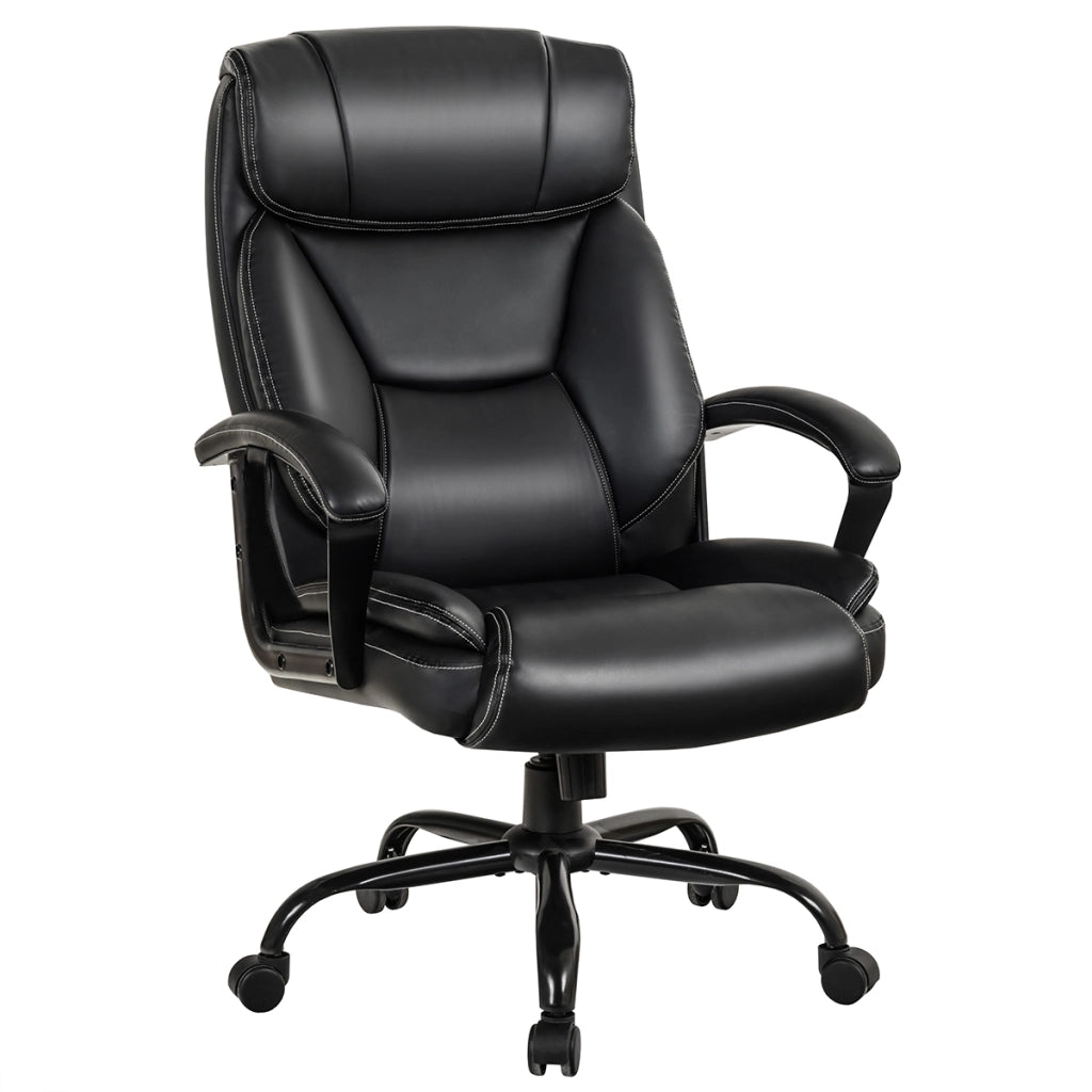 Sedia in pelle con poggiatesta comodo da ufficio, sedia ergonomica per computer e con altezza regolabile, Nero