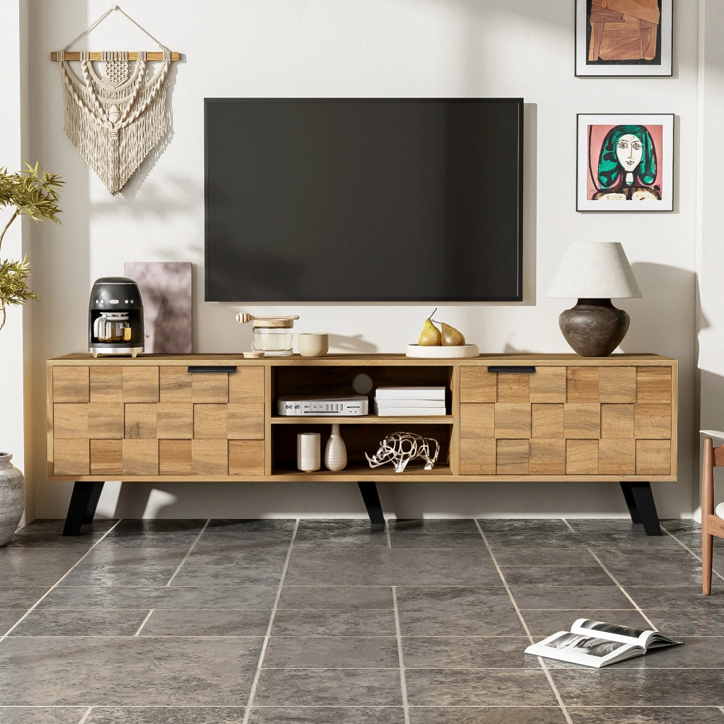 Mobile TV 160.5x35.5x45 cm; 2 ante e 2 vani aperti; chiusure ammortizzate; pannello truciolare; colore naturale