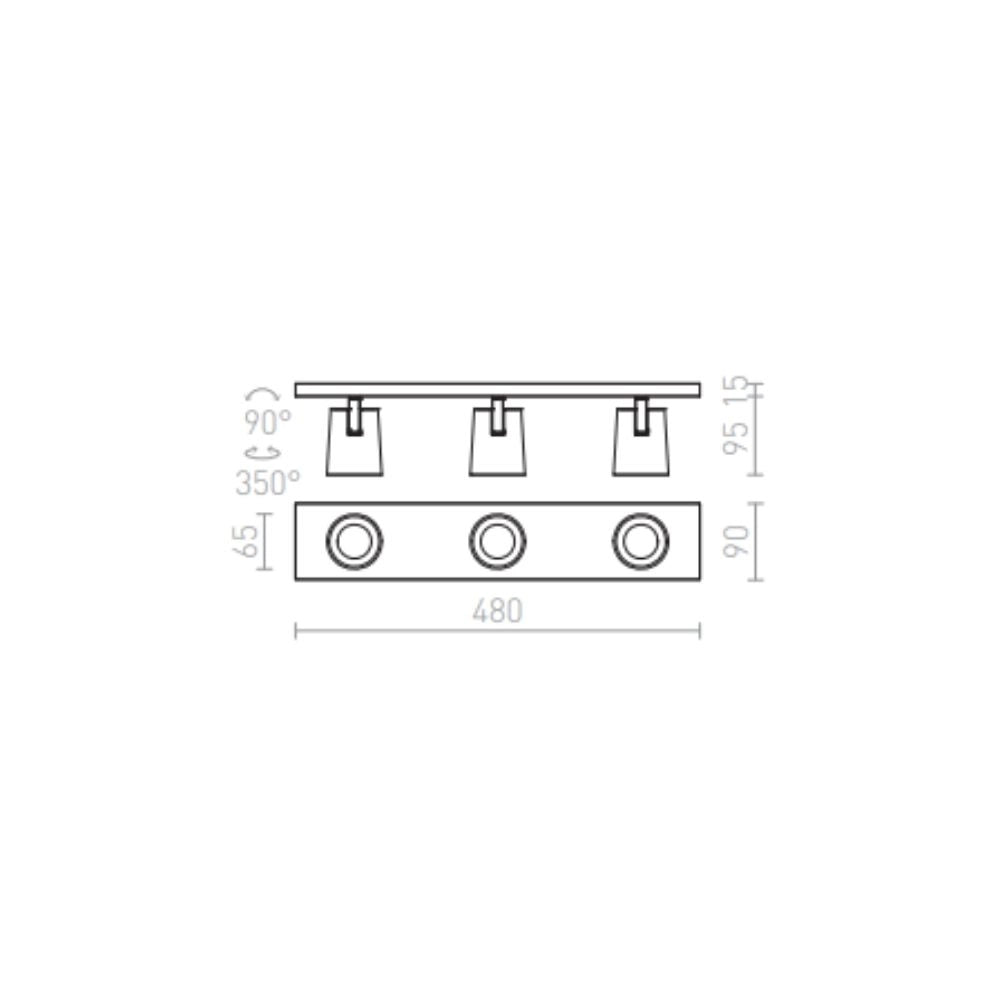 Faretto KENNY III plafoniera/applique  alluminio pettinato/nero 230V GU10 3x35W