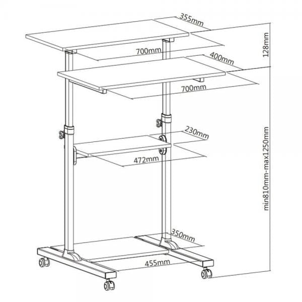 TECHLY ICA-TB TPM-3 - POSTAZIONE CARRELLO PC CON ALTEZZA REGOLABILE