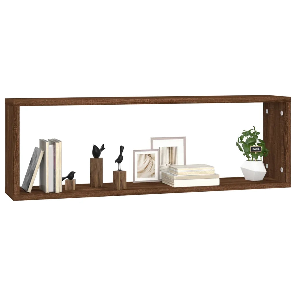 Mensole Muro | Mensola a parete Cubo 2 Rovere Marrone 80x15x26,5 Legno Multistrato