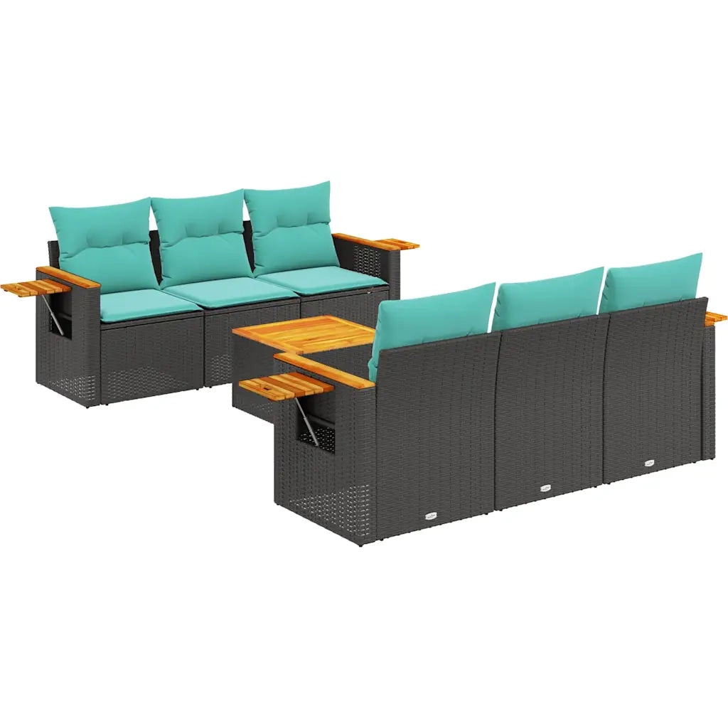 Set Divani da Giardino 7 pz con Cuscini Nero in Polyrattan