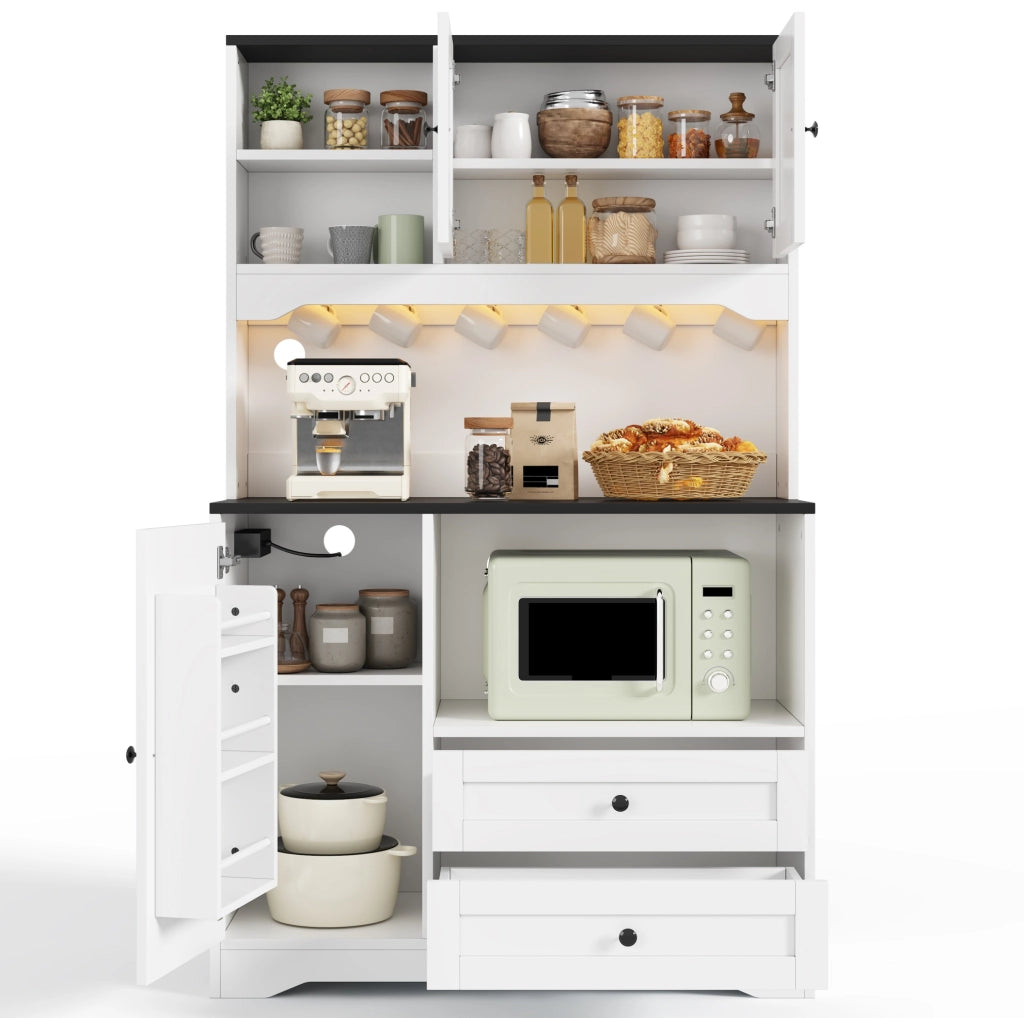 Credenza cucina multifunzione 100x40x163 cm con LED; prese USB; bianco