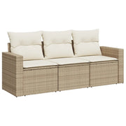Set Divano da Giardino 3 pz | Set Salotto da Giardino con Cuscini Beige in Polyrattan