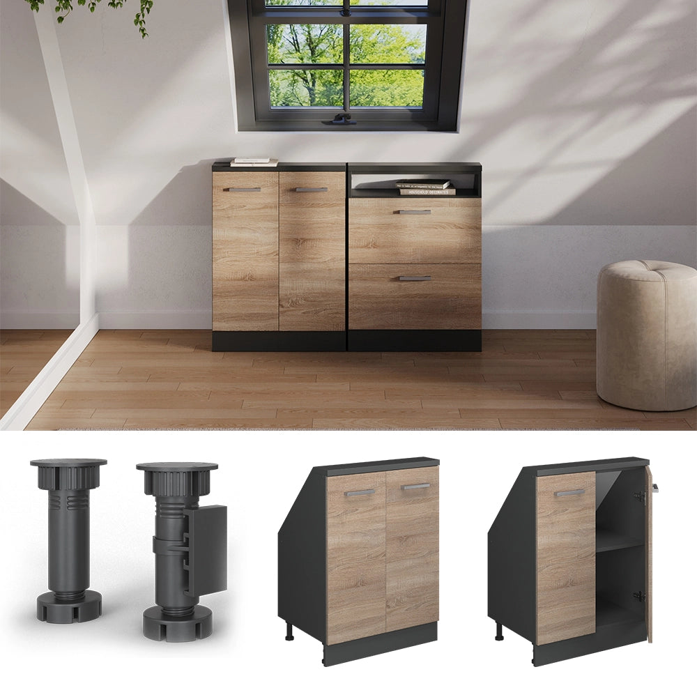 Mobile cucina sottotetto R-Line Sonoma/Antracite 60 cm con 2 porte Vicco