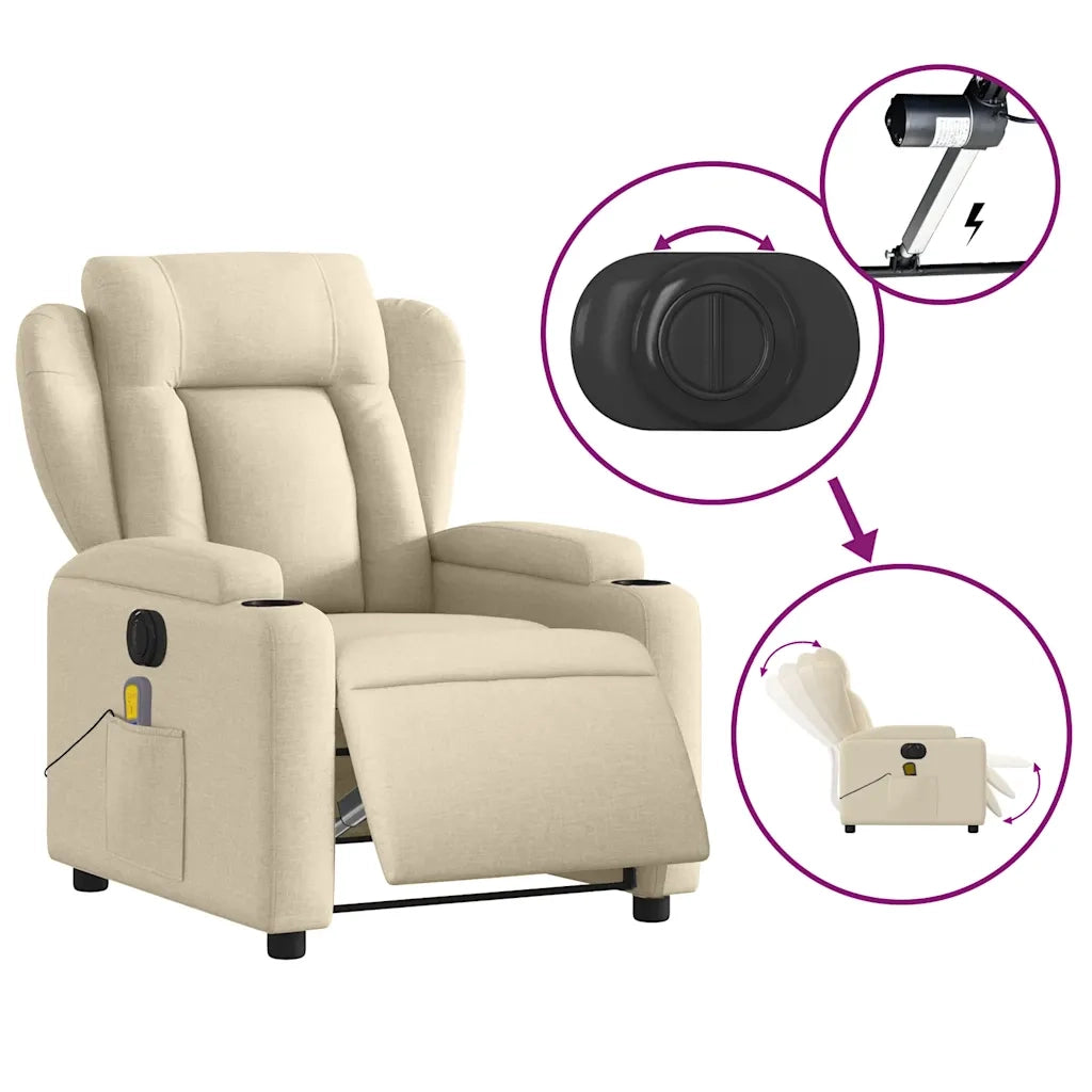 Poltrona Reclinabile Massaggiante Elettrica Crema in Tessuto 3204479
