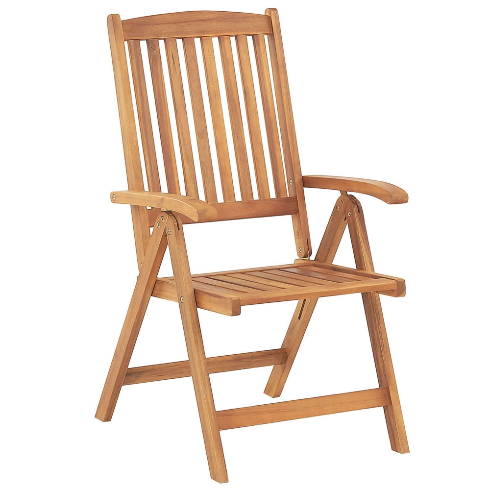 Set di 2 sedie da giardino in legno di acacia chiaro con cuscini blu pieghevole in stile rustico resistente ai raggi UV