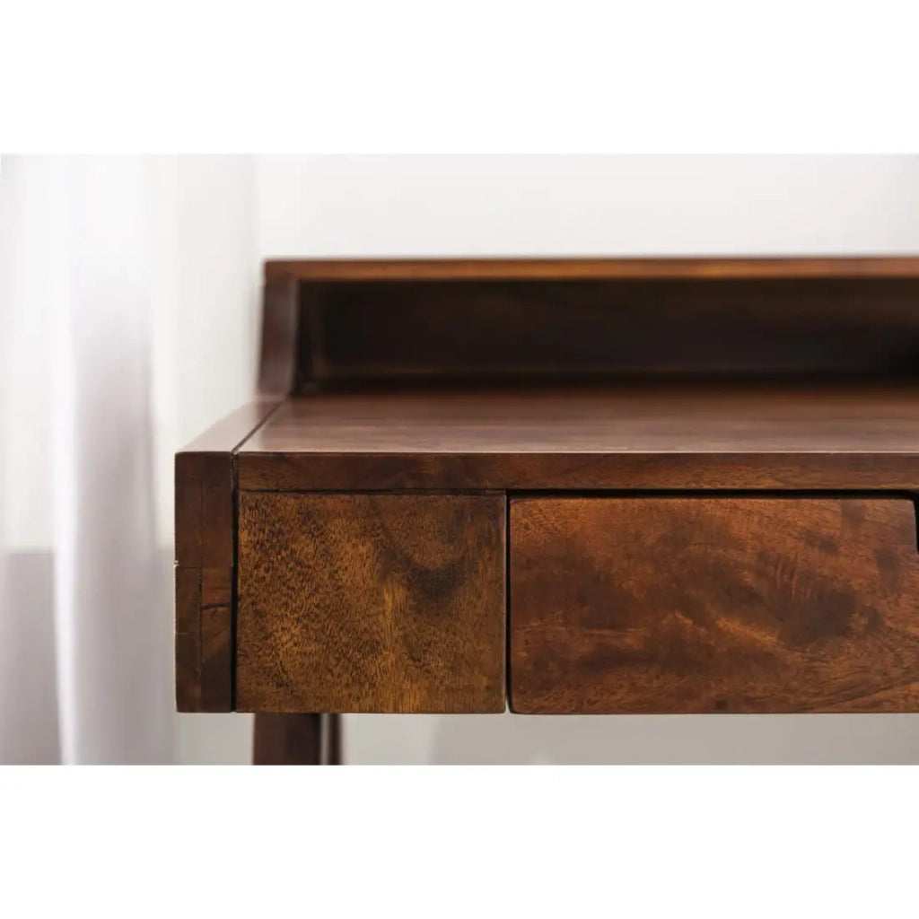 Scrivania retta SKAGEN 120 cm in legno massiccio di acacia verniciato con 2 cassetti e scaffale – Stile Davenport