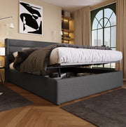 Letto contenitore matrimoniale 180x200 cm con testiera imbottita e struttura idraulica grigia
