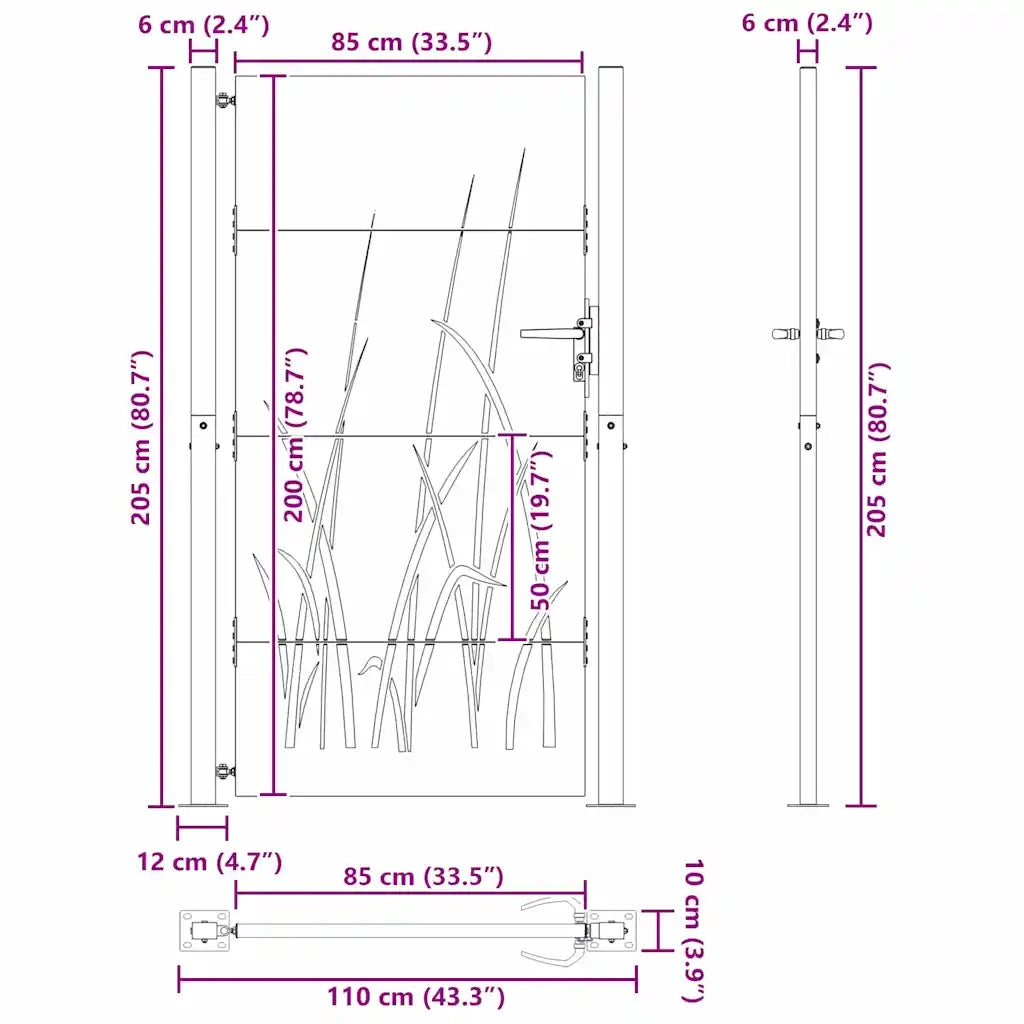 vidaXL Cancello da giardino con blocco Nero 105 x 200 cm