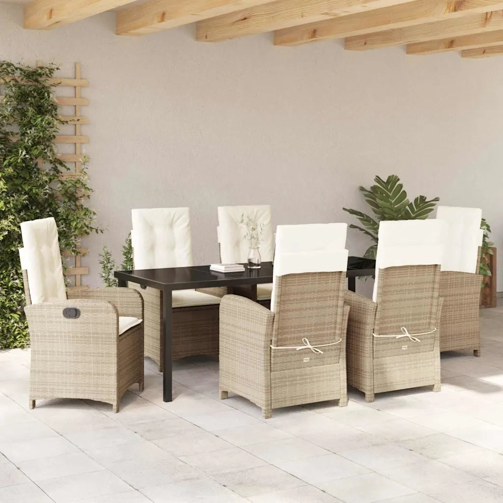 Set da Pranzo per Giardino con cuscino 7 pcs Beige polyrattan 3380286