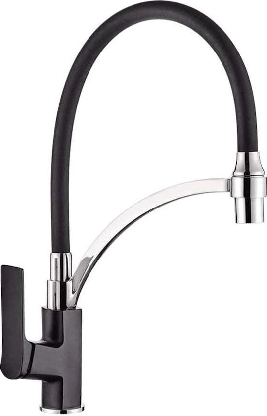 Cranio 360° girevole per cucina con guaina di silicone flessibile - Nero - Rubinetto a sifone retrattile