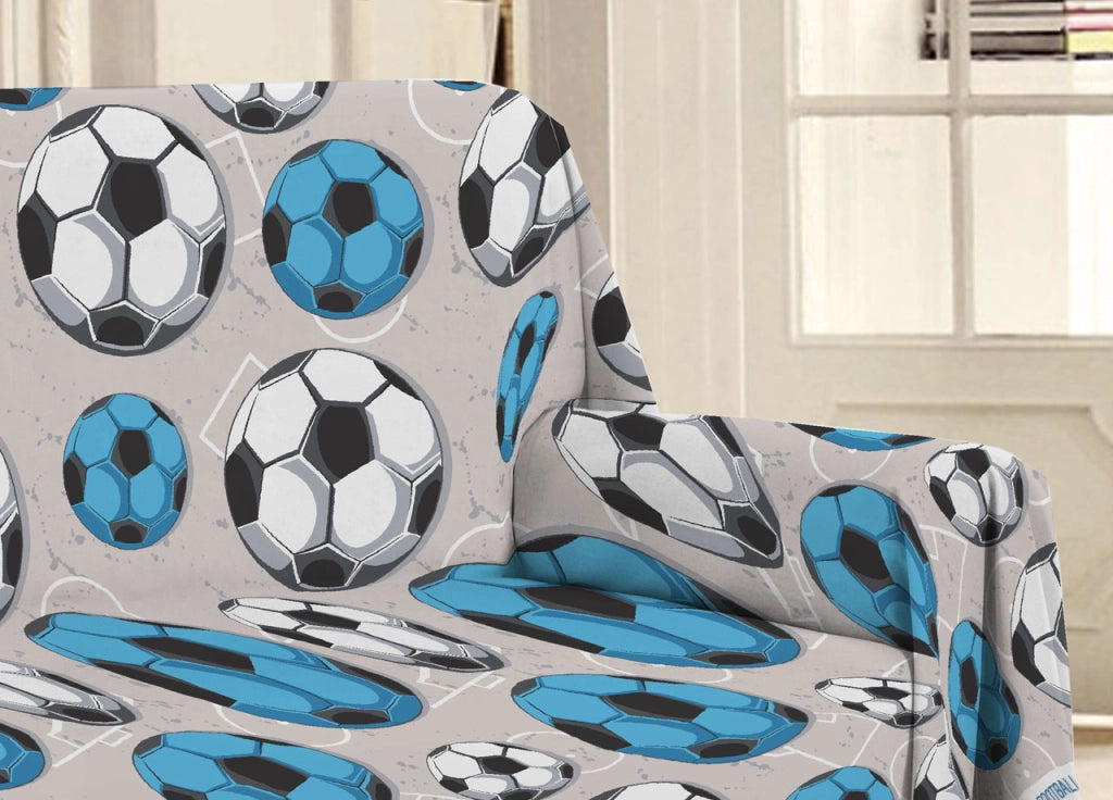 Telo Arredo Multiuso Linea Pensieri Delicati In 100% Cotone Disegno Calcio - Matrimoniale - Azzurro