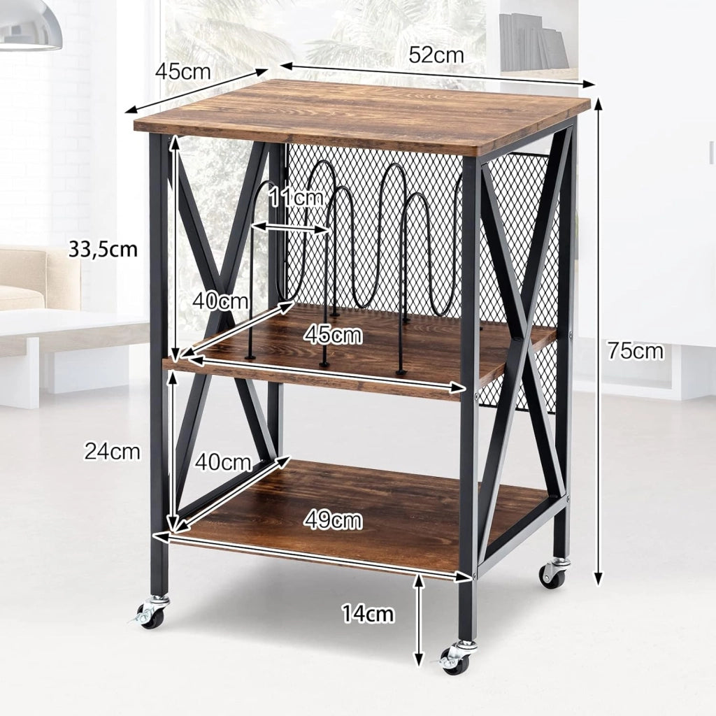 Supporto per Giradischi, Supporto per Giradischi in Vinile con Ruote Bloccabili, 3 Livelli, per Soggiorno, Camera da Letto, 52 x 45 x 75 cm