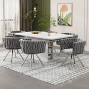 Set 6 sedie da pranzo girevoli 360° in velluto grigio con struttura in metallo