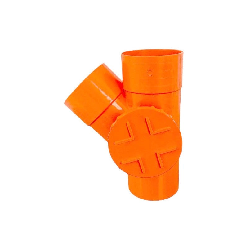 Derivazione 45° con tappo per ispezione in pvc : Diametro - 140 (con tappo Ø125), Modello - Sinistra