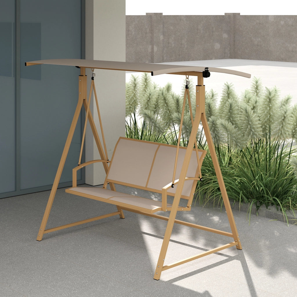 Altalena da Giardino 2 Posti con Tenda ¨C zephmum ¨C Caqui 160x112x162 cm