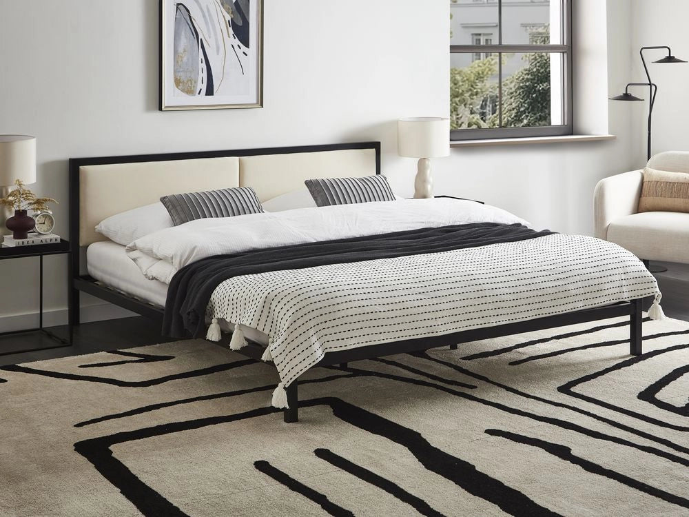 Struttura del letto in metallo Nero e Beige 180 x 200 cm imbottita a doghe minimalista