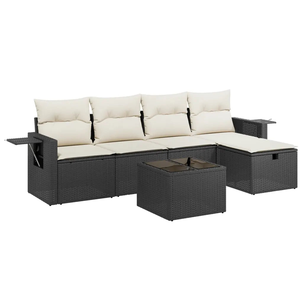 Set Divano da Giardino 6 pz con Cuscini Nero in Polyrattan