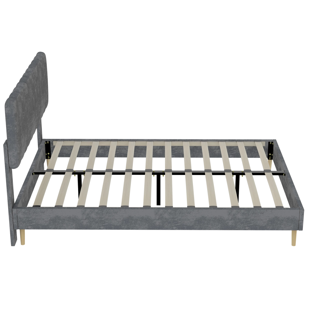 Letto imbottito 140x200 cm in tessuto e metallo; grigio