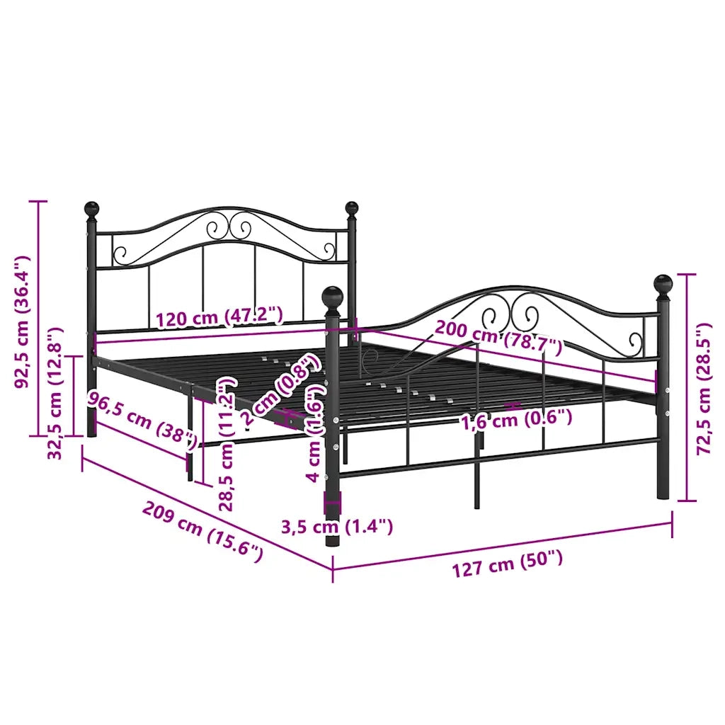 Giroletto-Struttura Letto Nero in Metallo 120x200 cm 901697
