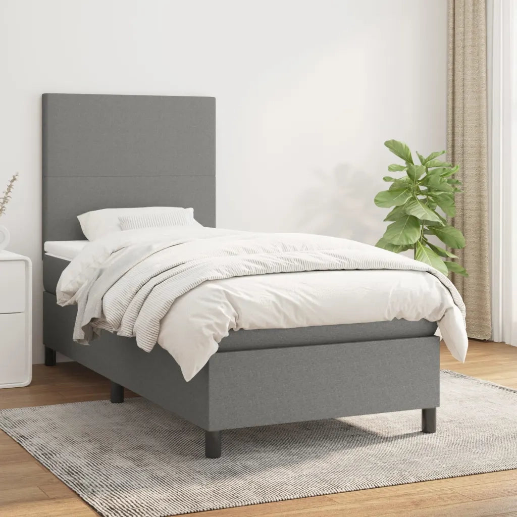 Letto singolo | Letto per adulti | Giroletto a Molle con Materasso Grigio Scuro 80x200 cm Tessuto