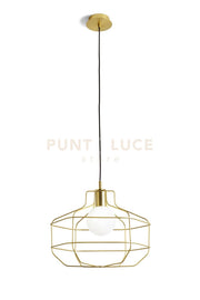 WIRE SOSPENSIONE GABBIA 1 LUCE ORO VETRO OPALINO ATTACCO G9