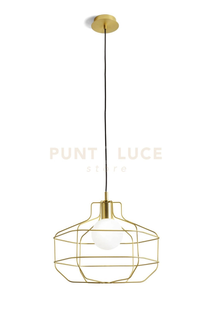 WIRE SOSPENSIONE GABBIA 1 LUCE ORO VETRO OPALINO ATTACCO G9