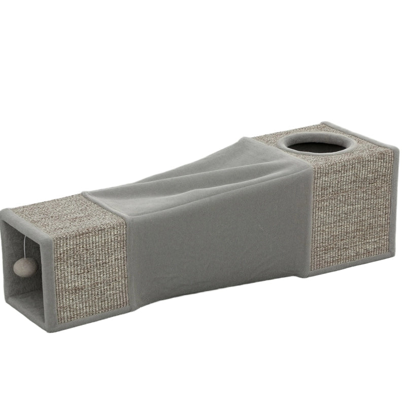 Tunnel pieghevole per gatti con due cucce e sisal