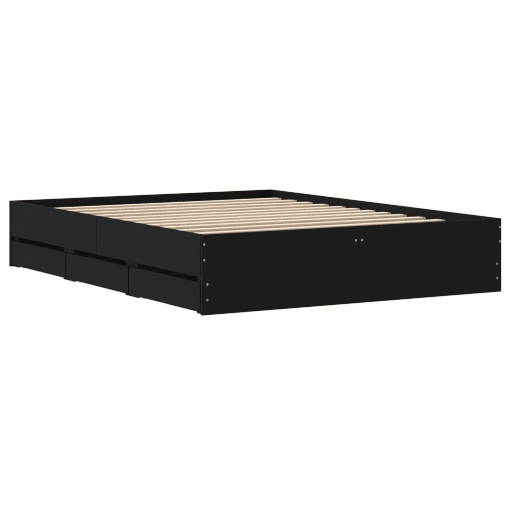 Letto matrimoniale | Letto per adulti | Giroletto con Cassetti Nero 140x200 cm in Legno Multistrato