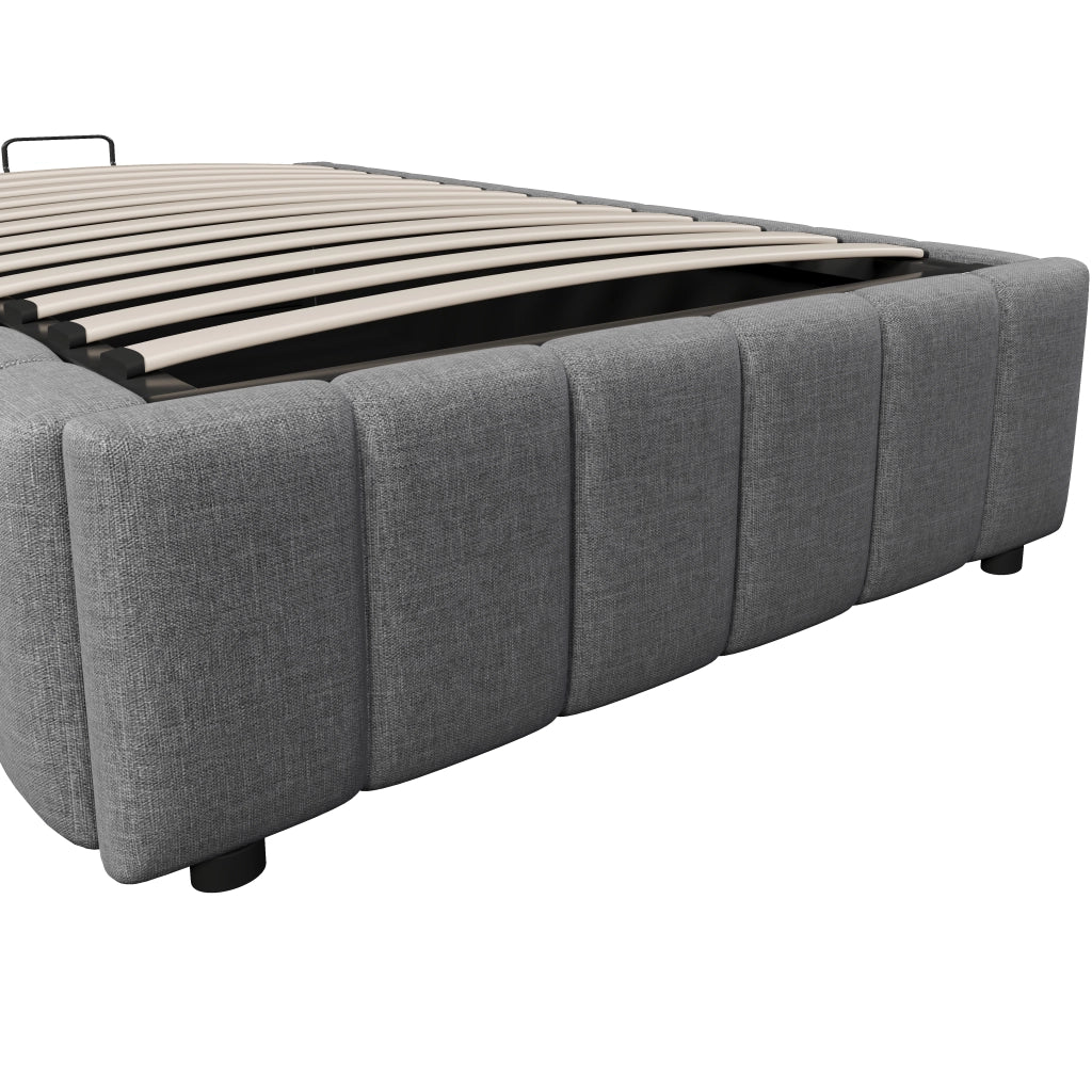 Letti contenitori 90x200 cm; contenitore idraulico; lino; grigio (Senza materasso)