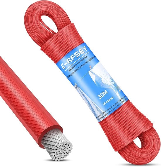 Cavo di tensione in acciaio - Portata di 220 kg - 30 m - Rosso - 4 mm