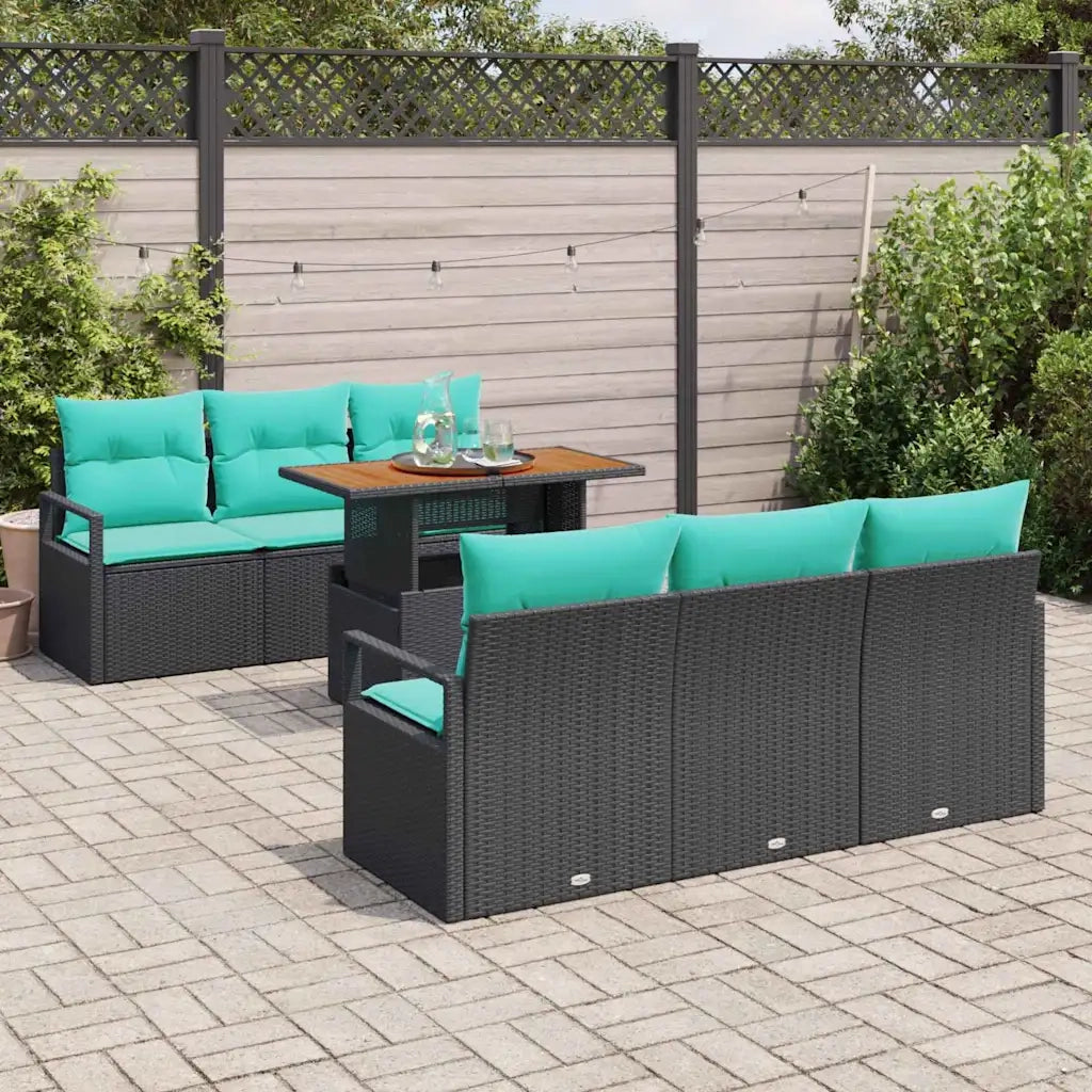 Set Divano da Giardino con cuscino 7 pcs Nero e blu