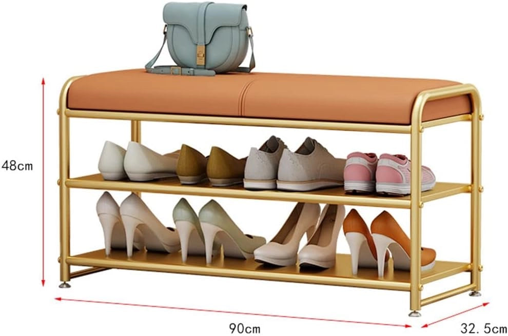 scarpiera Unità di stoccaggio per ingresso/corridoio familiare Panca Armadietto Borsa morbida semplice Sgabello per il cambio delle scarpe per la casa Scarpiera a 2 strati Struttura in ferro Sca