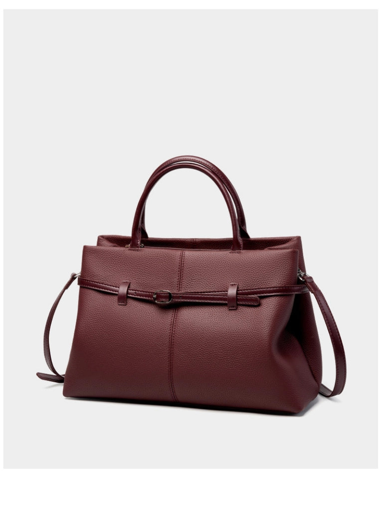 Borsa a mano grande da donna in vera pelle, colore rosso.