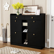 Scarpiera con 4 Ante a Ribalta, 2 Cassetti e 3 Ripiani ¨C MINIMAL ¨C Nero, 110x26x100 cm