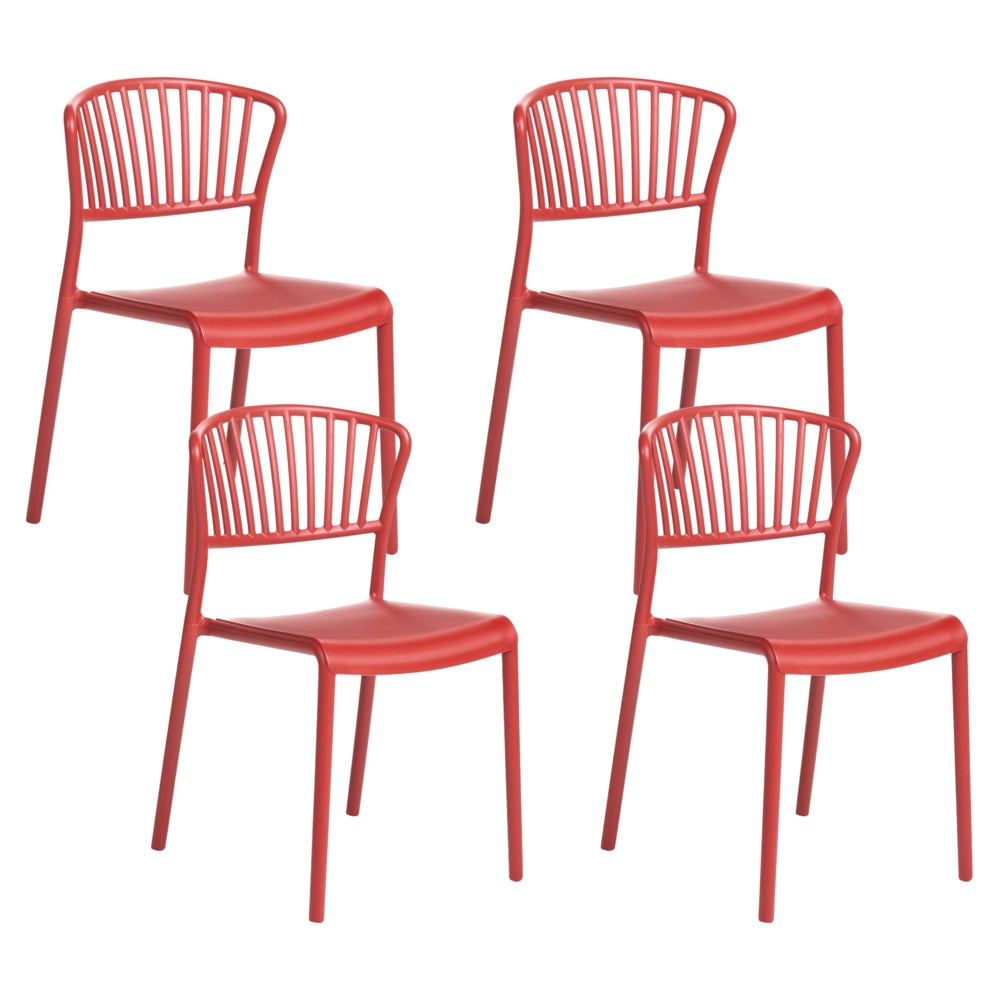 Set di 4 sedie da pranzo in plastica rosso per interni ed esterni da giardino impilabili in stile minimalista