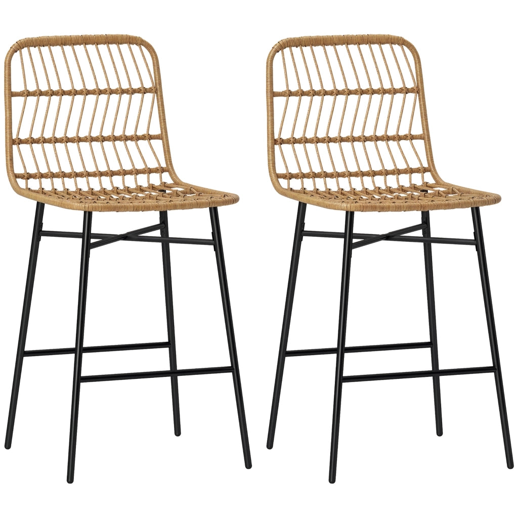 Sgabelli da Bar con Schienale e Seduta in Rattan ¨C zephmum ¨C Marrone