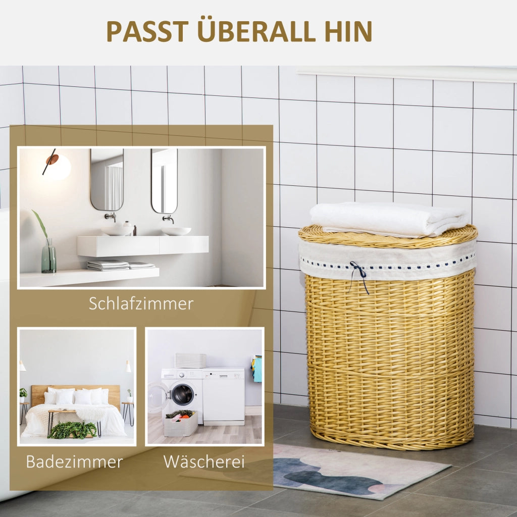 Cestino per biancheria in vimini con coperchio ¨C zephmum ¨C tessuto naturale