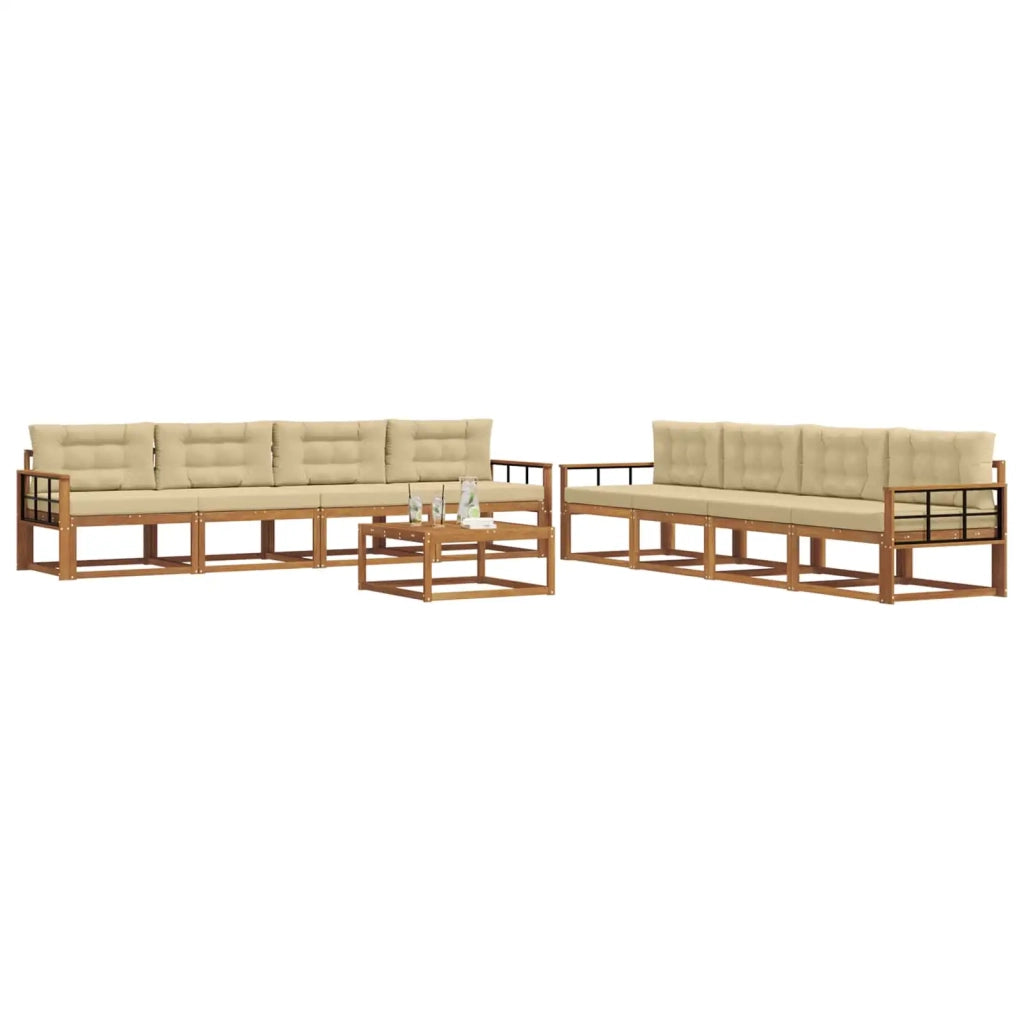 Set di divani da esterno con cuscino 9 pcs Naturale e Beige
