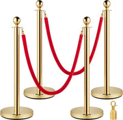 Barriere per Controllo della Folla - Barriere per Controllare la Folla - Stanchioni in Acciaio Inox - Banchi in Oro - Maniglie in Velluto - 4 Pezzi - 1,5 m - Rosso