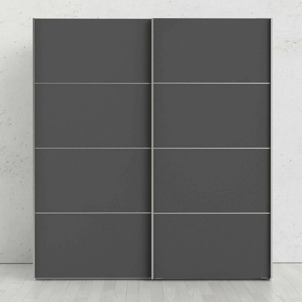 Guardaroba 2 ante Accadia, Mobile camera da letto, Cabina armadio portabiti, Armadio appendiabiti, 182x64 h202 cm, Grigio e Bianco